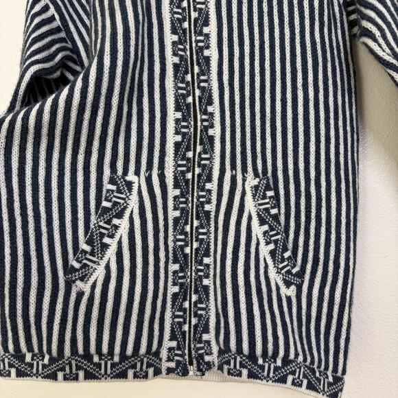 Chasqui Alpaca Sweater Womens Medium Blue Hoodie Knit Striped Full Zip Bolivia - Picture 4 of 9